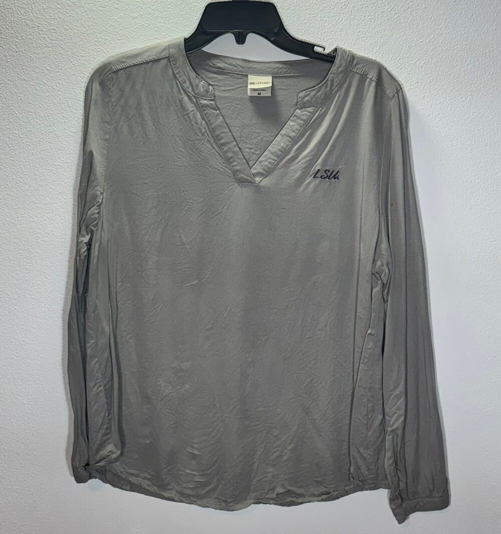UG Apparel LSU The Lyne Gray Long Sleeve V-Neck Top Women’s Size M Casual Fit